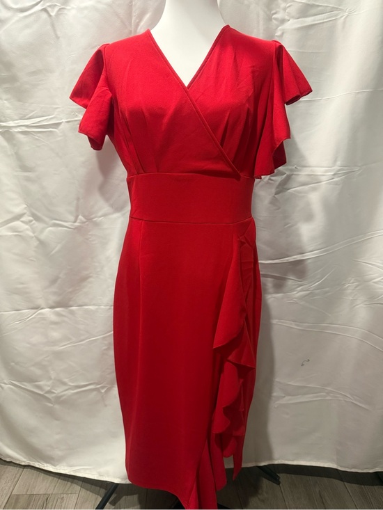 Knitee Dresses & Skirts - Red Wrap-Style Midi Dress with Flutter Sleeves
